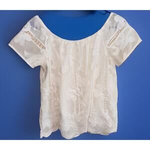 WAYF White Lace Cut Out Short Sleeve Top Large